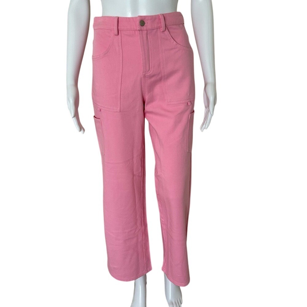 Peppermayo Pink High Rise Cotton Straight Leg Cargo Jeans Size US 2 Small
